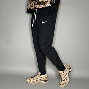 Nike Sweatpants Black Polyester Joggers White Swoosh Dri Fit